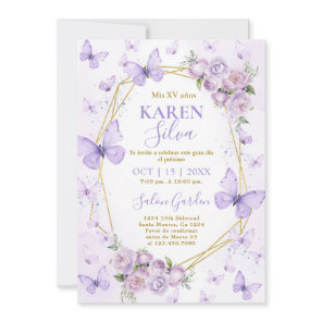 Purple Butterfly Quinceanera Invitation