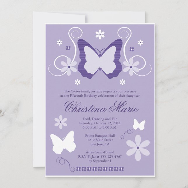 Purple Butterfly Quinceanera Invitations (Front)