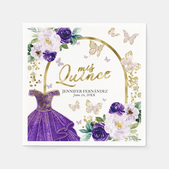 Purple Butterfly Quinceanera Napkins (Front)