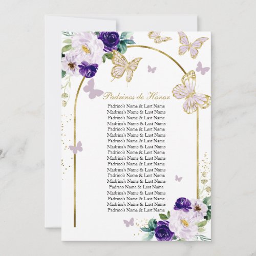 Purple Butterfly Quinceanera Padrinos de Honor  Invitation