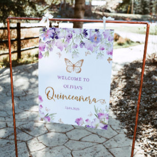 Purple butterfly Quinceanera Welcome Foam Board