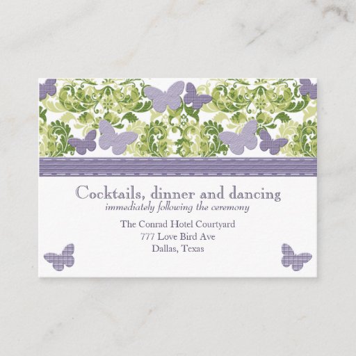 Customizable Purple Butterfly Reception Enclosure Cards Business Cards