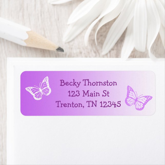 Purple Butterfly Return Address Label (Insitu)