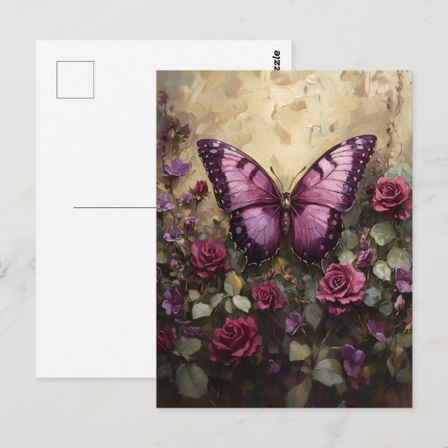 Purple Butterfly Rose Bush Painting Postcard (Front/Back)