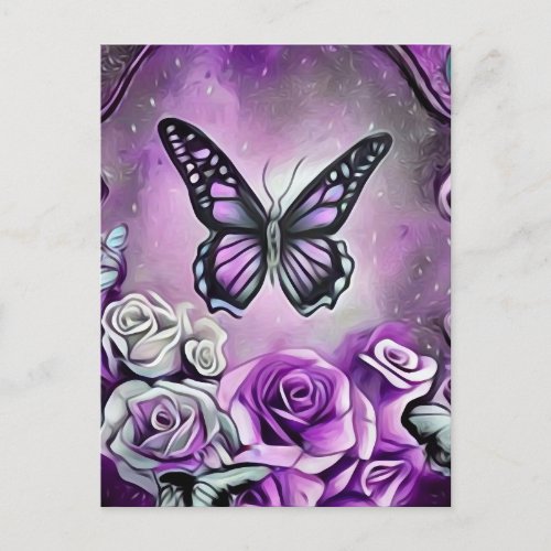 Purple Butterfly  Roses Postcard