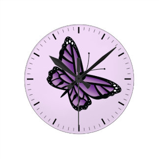 Purple Butterfly Round Clock