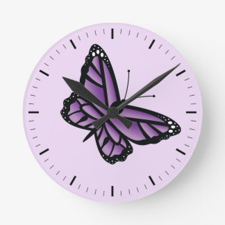 Purple Butterfly Round Clock