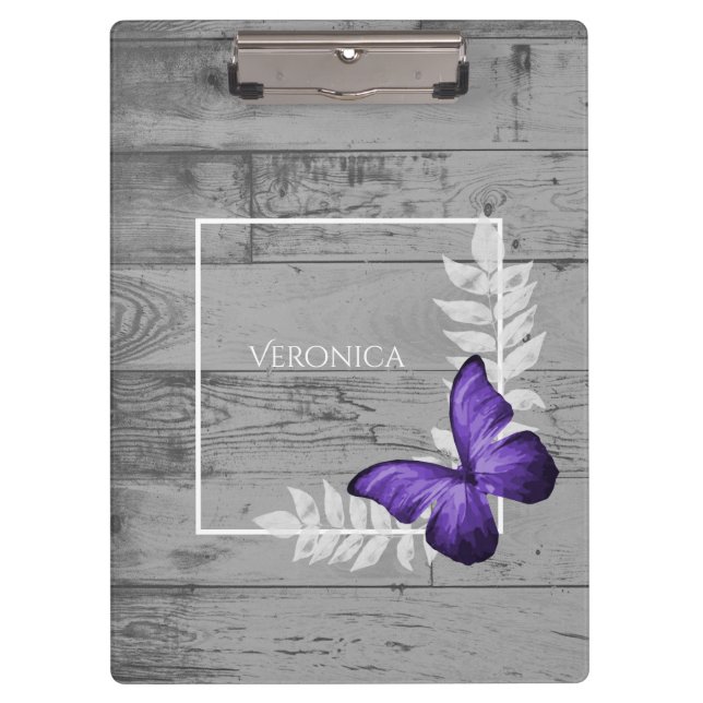 Purple Butterfly Rustic Clipboard (Front)
