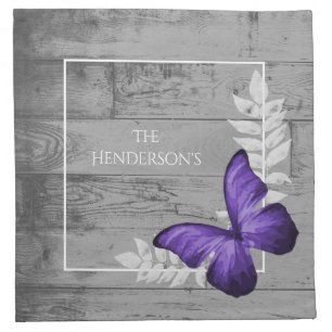 Purple Butterfly Rustic Cloth Napkin
