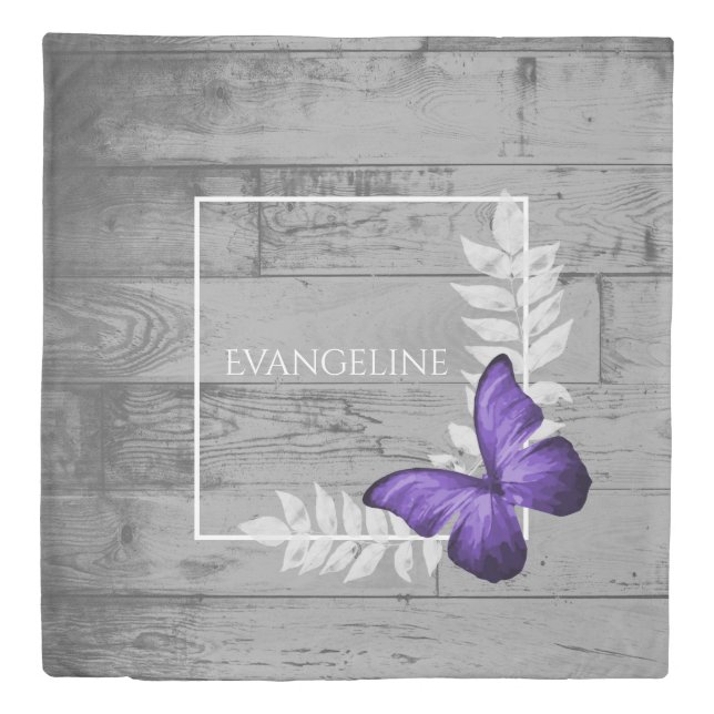 Purple Butterfly Rustic Duvet Cover (Front)