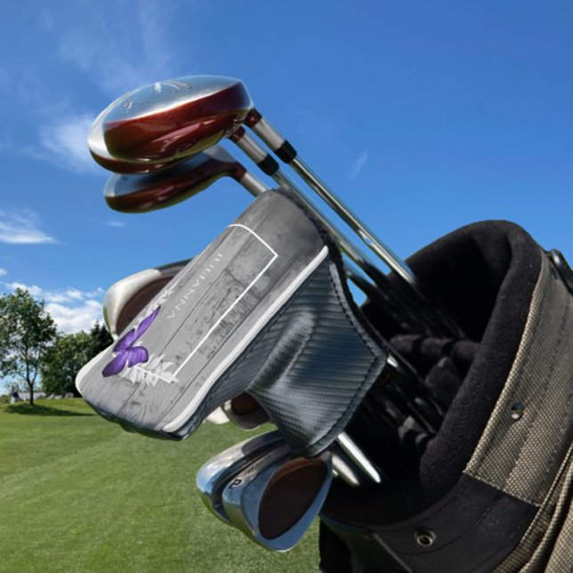 Purple Butterfly Rustic Golf Head Cover (Purple Butterfly Rustic Golf Head Cover)