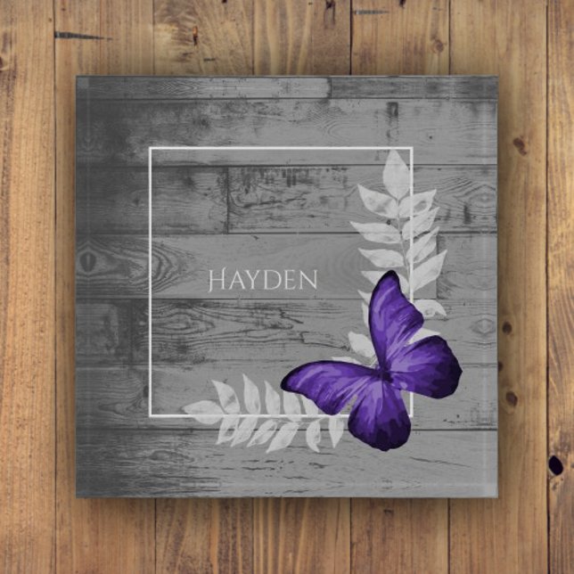 Purple Butterfly Rustic Paperweight (Purple Butterfly Rustic Personalized Paperweight)