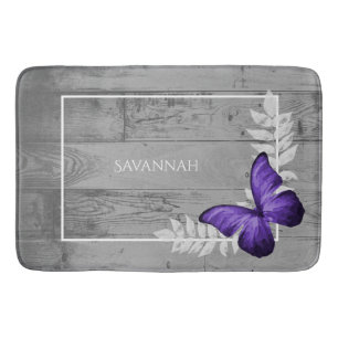 Purple Butterfly Rustic Personalized Bath Mat