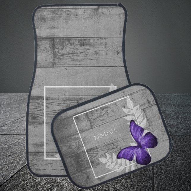 Purple Butterfly Rustic Personalized Car Floor Mat (Purple Butterfly Rustic Personalized Car Mats)