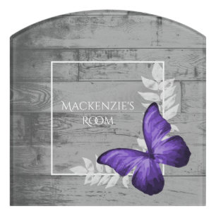 Purple Butterfly Rustic Personalized Door Sign