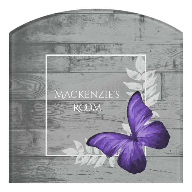Purple Butterfly Rustic Personalized Door Sign (Contour Front)