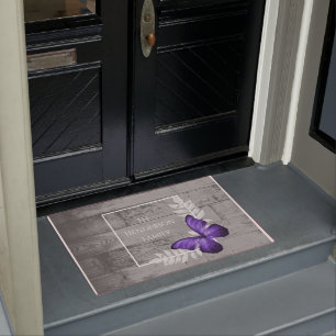 Purple Butterfly Rustic Personalized Doormat