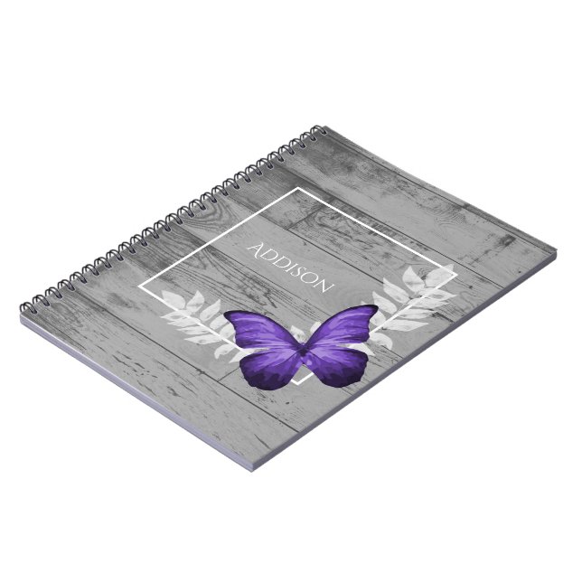 Purple Butterfly Rustic Personalized Notebook (Left Side)