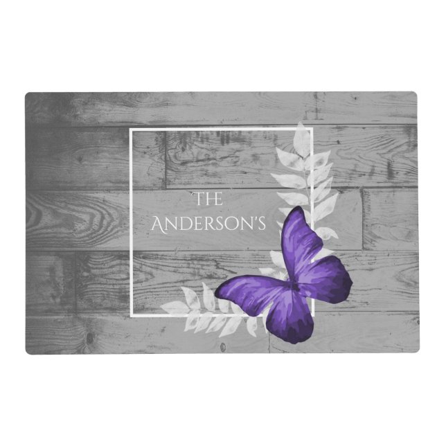 Purple Butterfly Rustic Personalized Placemat (Front)