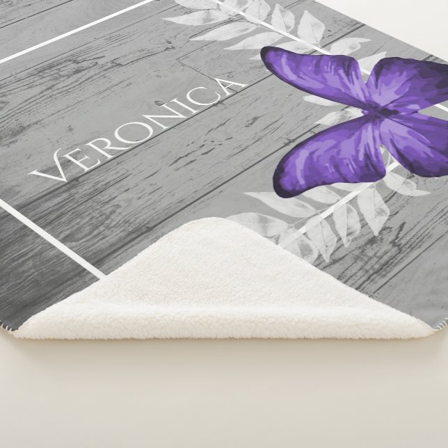 Purple Butterfly Rustic Personalized Sherpa Blanket (3/4)
