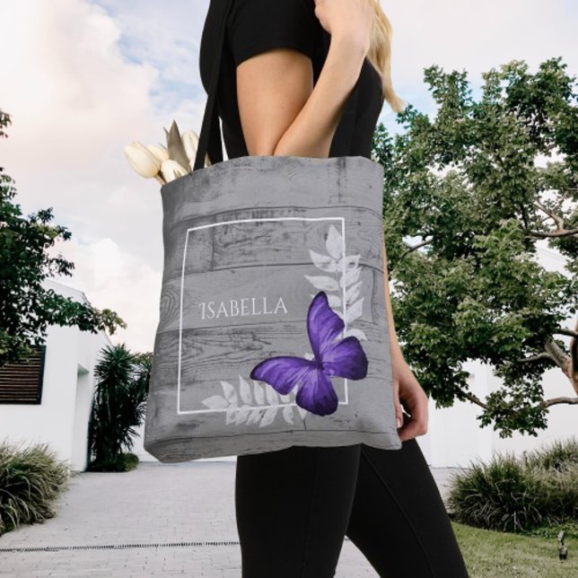 Purple Butterfly Rustic Personalized Tote Bag (Purple Butterfly Rustic Personalized Tote Bag)