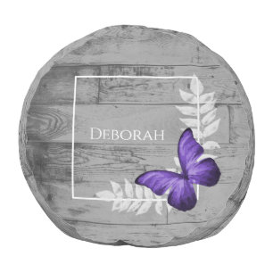 Purple Butterfly Rustic Pouf