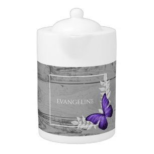 Purple Butterfly Rustic Teapot