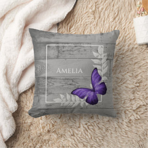 Purple Butterfly Rustic Throw Pillow