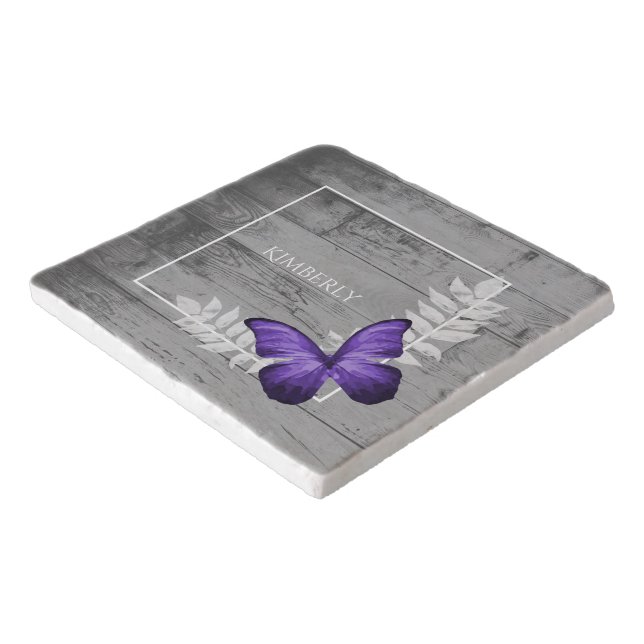 Purple Butterfly Rustic Trivet (Corner)