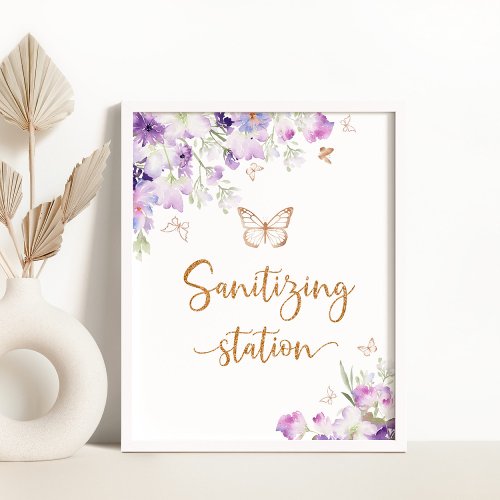 Purple butterfly Sanitizing Station Poster