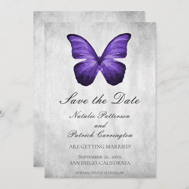 Purple Butterfly Save the Date Invite (Front/Back)