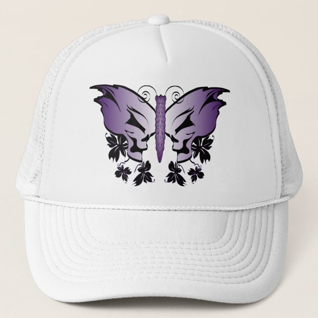 Purple Butterfly Skull Trucker Hat (Front)
