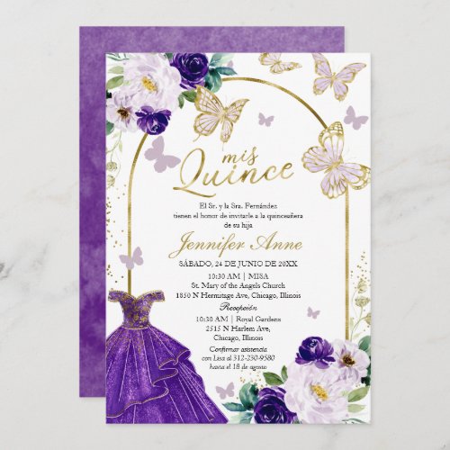Purple Butterfly Spanish Quinceanera Invitations