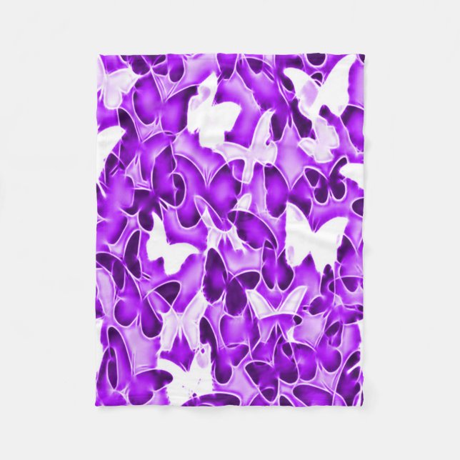 Purple Butterfly Sparkle Camo Fleece Blanket (Front)