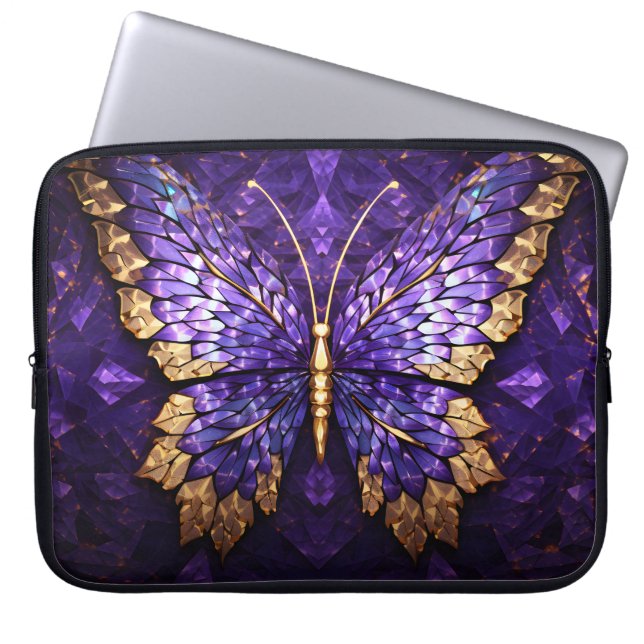 Purple Butterfly Stained Glass Laptop Bag (Front)