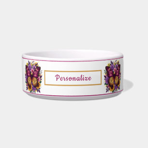 Purple Butterfly & Sunflower Floral Personalized Bowl