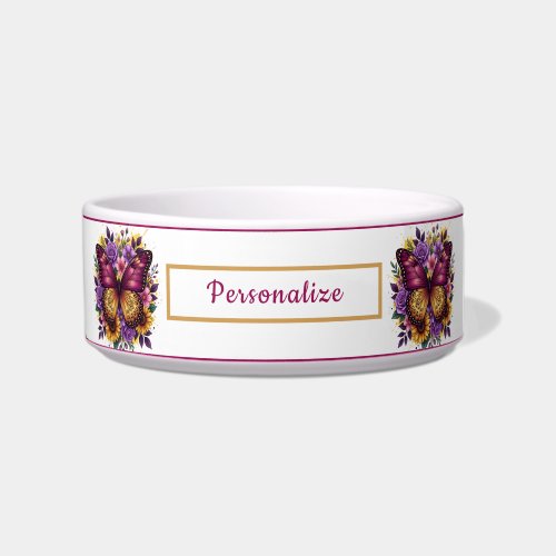 Purple Butterfly & Sunflower Floral Personalized Bowl