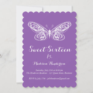 Purple Butterfly Sweet Sixteen Invitation