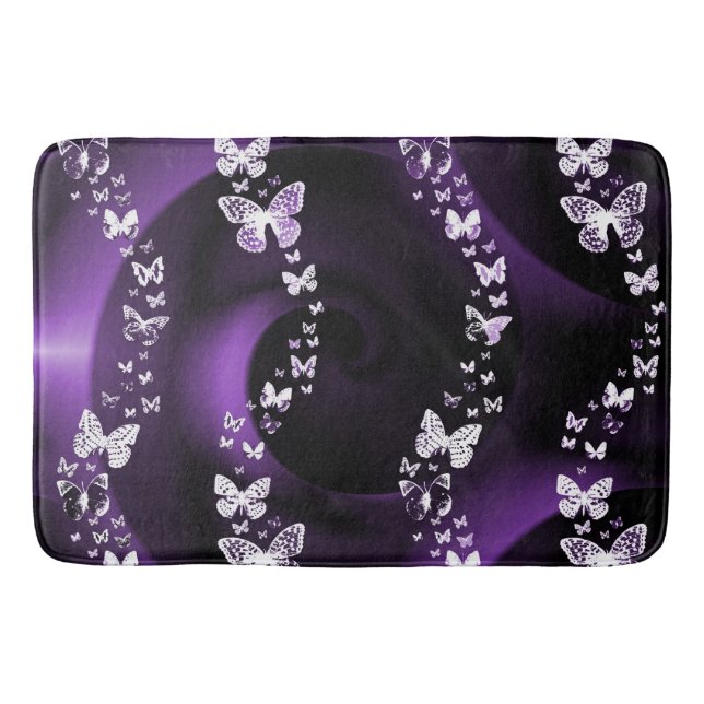 Purple Butterfly Swirl Bathroom Mat (Front)