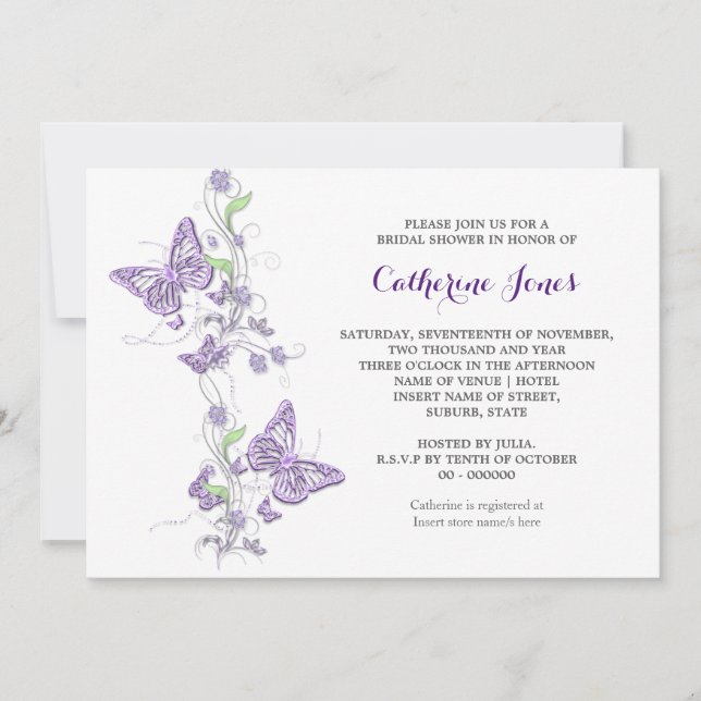 Purple butterfly swirl invitation (Front)