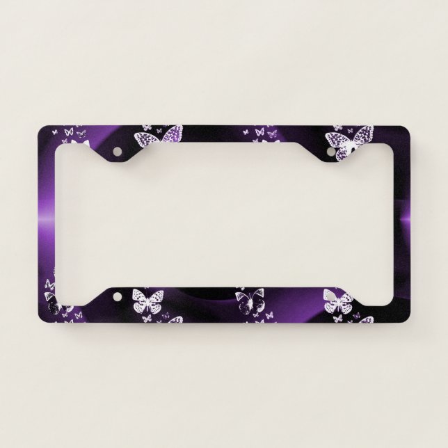 Purple Butterfly Swirl License Plate Frame (Front)