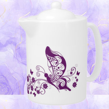 Purple Butterfly Teapot by Cardgallery at Zazzle