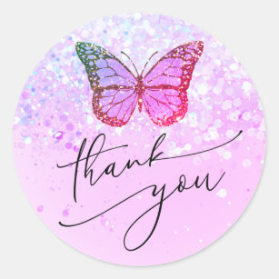 purple butterfly thank you classic round sticker