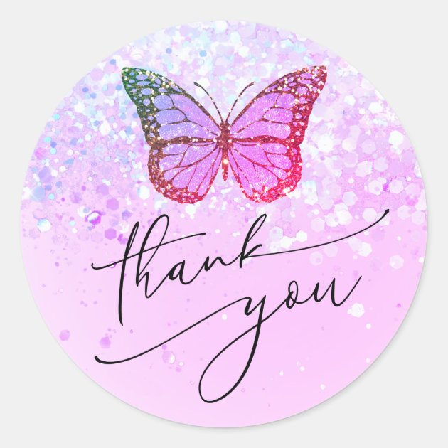 Purple Butterfly Thank You Classic Round Sticker | Zazzle