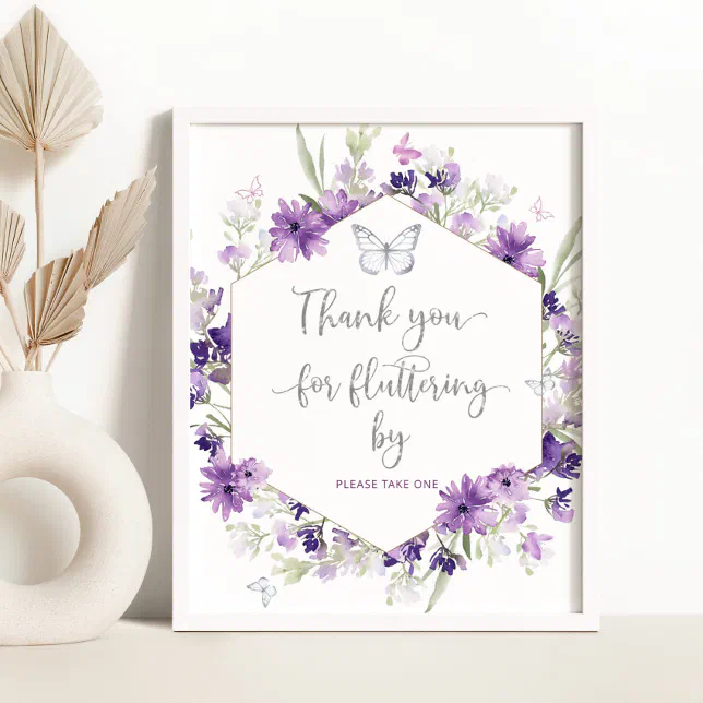 Purple butterfly Thank you for fluttering by Poster | Zazzle