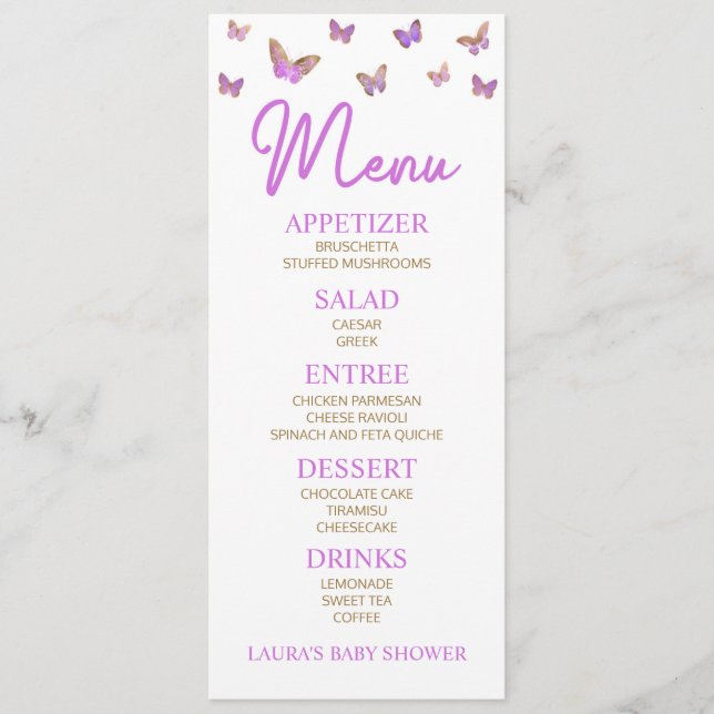 Purple Butterfly Themed Baby Shower Food Menu