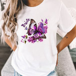 Purple Butterfly Themed Bridal Shower Matching T-Shirt<br><div class="desc">Get ready to spread your wings and fly with our Butterfly Bridal Shower party shirts! Our beautiful design features a purple butterfly in a flower garden, making it the perfect shirt to wear at your upcoming bridal shower celebration. The beautiful purple butterfly design is eye-catching and unique, making it a...</div>