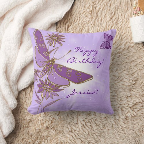 Purple Butterfly Throw Pillow