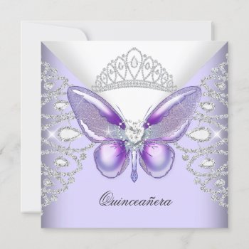 Purple Butterfly Tiara Quinceanera 15th Party Invitation by Zizzago at Zazzle