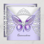 Purple Butterfly Tiara Quinceanera 15th Party Invitation (Front/Back)